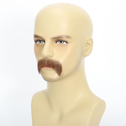 Hand-Tied Human Hair Fake Beard and Mustache for Costumes and Theater | Hand-knotted human hair on lightweight lace creates natural-looking facial hair for costumes, cosplay, theater and film - color: Style 4--brown