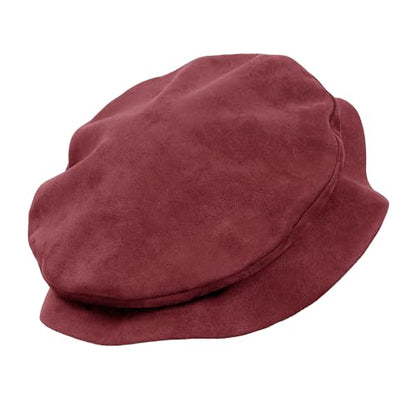 FURPHI Medieval Tudor Flat Cap Faux Suede Beret Hat Renaissance Festival Costume Accessories for Men Women - color: Wine
