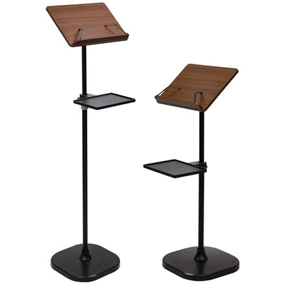 REDCAMP Portable Podium Stand with Storage Tray, Brown | Adjustable Height Mobile Lectern Steady Standing Design, Perfect for Teachers, Musicians, Home Offices & Churches, Chestnut - color: Chestnut Brown