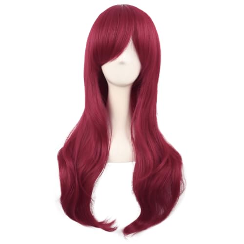 MapofBeauty 28 Inch Long Curly Hair Costume Cosplay Wig, Blood Red | 70 cm Wig, Women, Side Bangs, Fashion - color: Blood Red