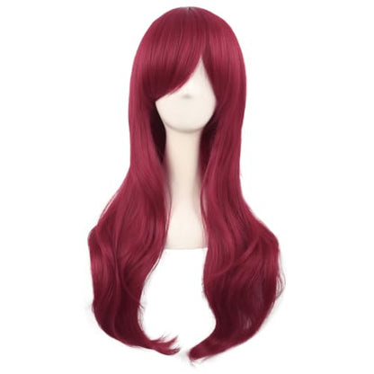 MapofBeauty 28 Inch Long Curly Hair Costume Cosplay Wig, Blood Red | 70 cm Wig, Women, Side Bangs, Fashion - color: Blood Red