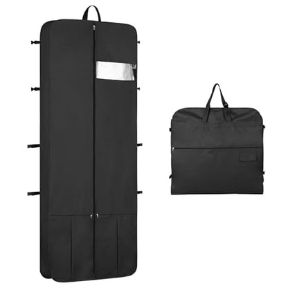 Wedding Dress Garment Bag 72" Dress Bags for Gowns Long with Accessories Pockets Bridal Garment Cover with Adjustable Handles for Wedding Dress, Prom Evening Gown - color: Black
