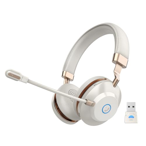 Wireless Headset with Mic for Work, Wireless Headset with Noise Cancelling Mic & USB Dongle for Meeting, V5.3 Bluetooth Headphones with Mic Mute for Work/Teams/Computer/Phone/Office/Home/Call Center