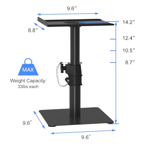 Suptek Free-Standing Speaker Stand Desktop Set, 9.6 x 8.8 inch Trays, Height Adjustment and Tilt, Universal Audio Holders for Computer and Bookshelf Speakers, Elevated Sound, 2 Pack, Black, SDM001T - color: Black, size: 9.6" x 8.8" x 14.2"