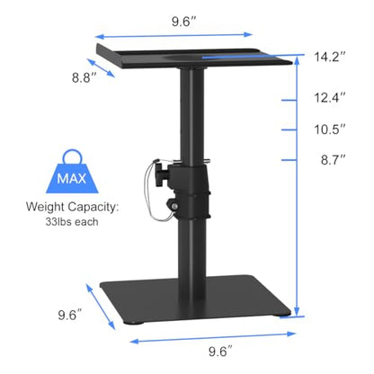 Suptek Free-Standing Speaker Stand Desktop Set, 9.6 x 8.8 inch Trays, Height Adjustment and Tilt, Universal Audio Holders for Computer and Bookshelf Speakers, Elevated Sound, 2 Pack, Black, SDM001T - color: Black, size: 9.6" x 8.8" x 14.2"