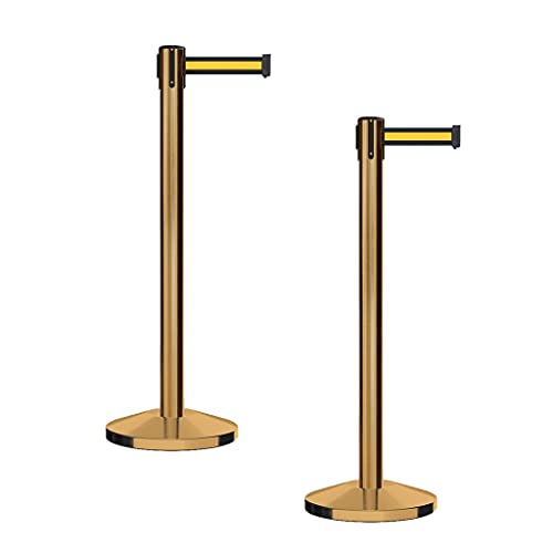 CCW Series RBB-100 Retractable Belt Barrier Stanchions, 9 Ft, 2-Pack - color: Black with Yellow Horizontal Stripe, size: 9 Foot