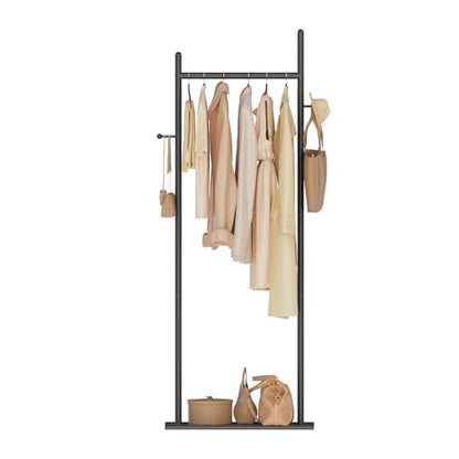 Coat Rack Freestanding, Clothes Rail, 19.7x11.8x68.9 In, Black | Modern Garment Rack with 2 Hooks and Heavy Rock Slab Base, Industrial Metal Clothing Hanger Stand for Entryway, Living Room - color: Black, size: 11.8 x 19.7 x 68.9 In