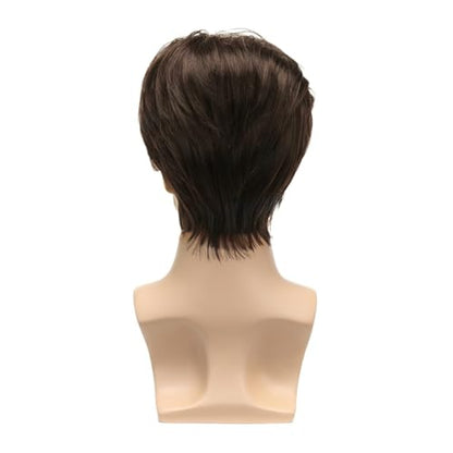 Mens Brown Wig Short Middle Part Straight Synthetic Wigs,Male Wig Daily Cosplay Party Halloween - color: H-Brown