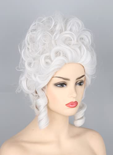 Topcosplay Halloween Costume Party Wigs for Women Girls White Powdered Wig Short Beehive Wigs Renaissance Wig - color: White