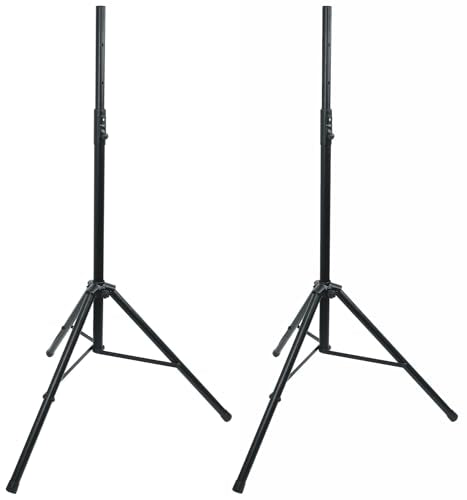 Rockville RVSS3 Pair V2 Tripod Push Button DJ PA Speaker Stands | Air Assist Lowering, All-Metal Design, 47"-81" Height, 130 lb Capacity, Travel Bag Included, 35mm Tube