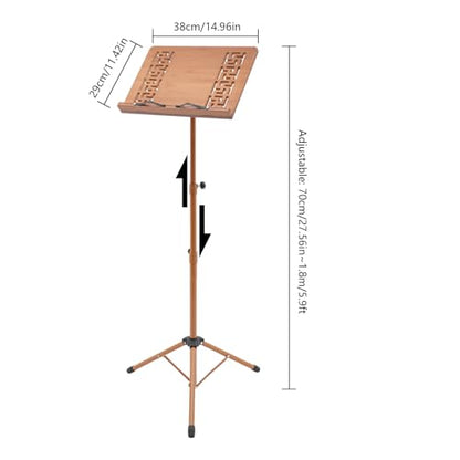 Sheet Music Stand & Desktop Book Stand, Rotatable Music Book Holder Stand,Wooden Portable Sheet Music Table Stand Height Adjustable from 27.5-70.8in with Book Stand Support,Foldable Tripod - color: 27.5-70.8in