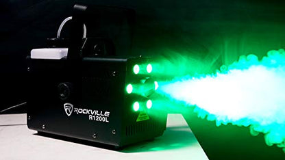 Rockville R1200L LED Fog Machine with RFJG Gallon Fog Fluid, 7-Channel DMX | 7-Channel DMX, 3-in-1 LEDs, Strobe Effect, Wired Remote, Wireless Timer Remote, 1-Gallon Fog Fluid, DJ/Stage Use, 2-Items