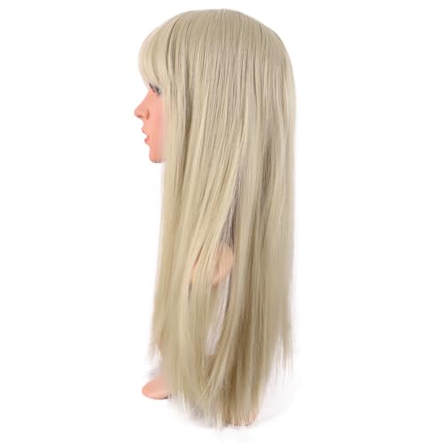 MapofBeauty 24 Inch Long Straight Flat Bangs Party Cosplay Wig, Blonde | 60 cm Synthetic Hair Wig, Heat Resistant, Women - color: Blonde