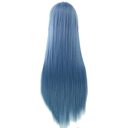 80cm Long Straight Natural Hair Cosplay Wigs with Bangs Colorful Halloween Costume Party Wig for Women (Navy Blue) - color: Navy Blue