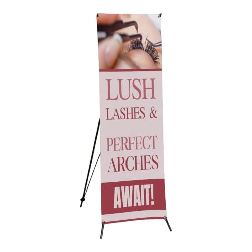 DreamController Lashes & Brows X-Stand Banner by DC | 30"x65" Tripod Display | Lush Lashes Perfect Arches Await Vertical Banner for Trade Shows & Events | Made in USA | (Stand Not Included) - color: Lush Lashes Perfect Arches Await, size: X Banner - 30x65