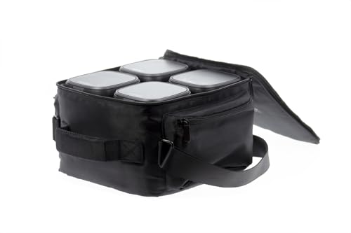Rocksteady Stadium Carry Bag – Fits 4 Speakers or 2 Speakers + 1 Subwoofer | Compact 12"x12" | Padded Dividers | Shoulder Strap | Accessory Pockets | Black | Speaker Carry Bag, 12 By 12 Inch, Padded Dividers, Shoulder Strap, Accessory Pockets, Fits 2 Spea