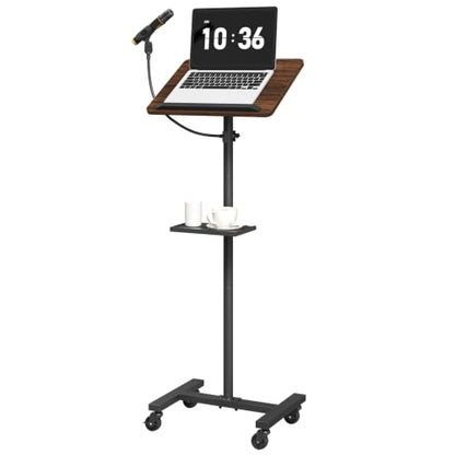 MAHANCRIS Podium Stand with Microphone Stand, Mobile Lectern and Laptop Desk with Storage Tray, 28.9-42.7 Inch Adjustable Height Portable Podium for Classroom, Conference Room, Walnut LPHR4001 - color: Walnut