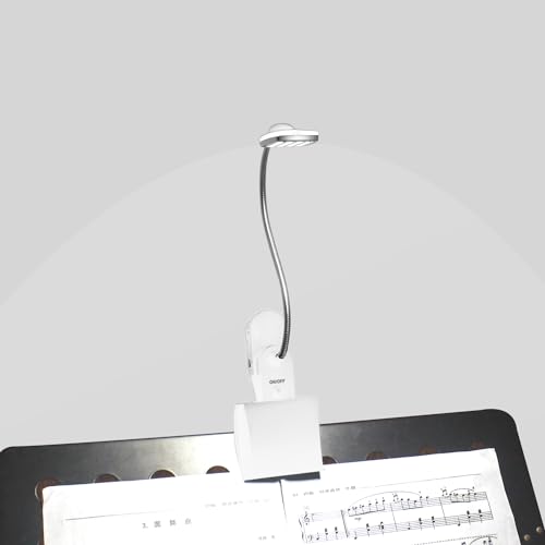 Music Stand Light, Clip on LED Book Lights, USB and AA Battery Operated, Reading Lamp in Bed, 3 Brightness Levels, Ideal for Musician, Piano Player, Kids, Travel (White) - color: White
