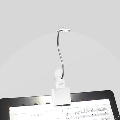 Music Stand Light, Clip on LED Book Lights, USB and AA Battery Operated, Reading Lamp in Bed, 3 Brightness Levels, Ideal for Musician, Piano Player, Kids, Travel (White) - color: White