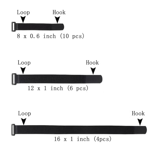 20 Pack(8"-12"-16") Reusable Fastening Cable Straps,Cinch Straps | Adjustable Multi-Purpose Hook and Loop Straps with Buckle,Nylon Cable Ties,Cord Ties Organized Tidy for Wire Cable Management - size: (8''-12''-16'') x 1'' (Black)
