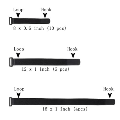 20 Pack(8"-12"-16") Reusable Fastening Cable Straps,Cinch Straps | Adjustable Multi-Purpose Hook and Loop Straps with Buckle,Nylon Cable Ties,Cord Ties Organized Tidy for Wire Cable Management - size: (8''-12''-16'') x 1'' (Black)