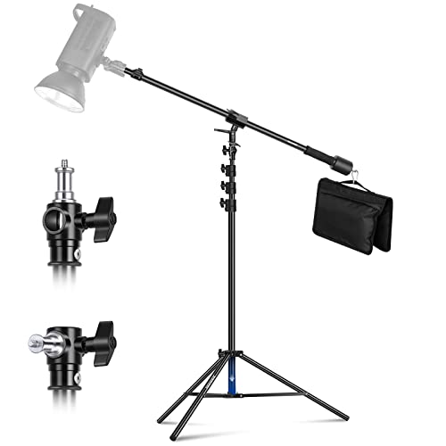 NEEWER Air Cushioned Aluminum Light Stand, 9.8ft/3m Adjustable Photography Stand with Boom Arm, Counterweight, Sandbag, 1/4" Screw for Softbox, Studio Flash, Umbrella, Ring Light, Max Load 5kg - size: 300cm w/Boom Arm