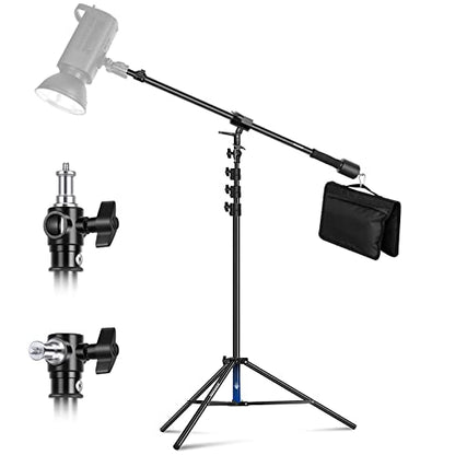 NEEWER Air Cushioned Aluminum Light Stand, 9.8ft/3m Adjustable Photography Stand with Boom Arm, Counterweight, Sandbag, 1/4" Screw for Softbox, Studio Flash, Umbrella, Ring Light, Max Load 5kg - size: 300cm w/Boom Arm