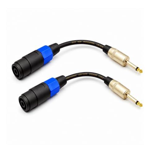 12AWG OFC 1/4" TS Male to Speakon NL4 Female Cable - 6 Inch 6.35mm Speaker Cable 2 Pack for QSC, Crown, Yamaha Power Amplifiers, PA Systems & Stage Monitors