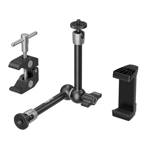 SMALLRIG Magic Arm Clamp w/ 1/4 and 3/8 Thread Holes, 9.8 Inches Adjustable | Articulating Magic Arm with Phone Holder for Action Cameras, Smartphones, LCD Monitor/LED Lights - 5326 - size: 9.8''+phone clamp