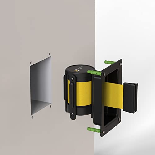 Montour Line WM115 Wall Mounted Retractable Belt Barrier with Standard Belt End, Recessed Mount, Black Casing (8.5 ft Dark Grey Belt) - color: Dark Grey, size: 8.5 ft