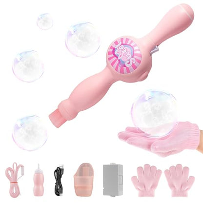 Fog Bubble Machine,Elastic Smoke Bubble Machine,Rechargeable Automatic Smoke Bubble Maker,Colorful Lights & Music,Magic Fog Bubble Wand Summer Christmas Birthday (B-Pink) - color: B-pink