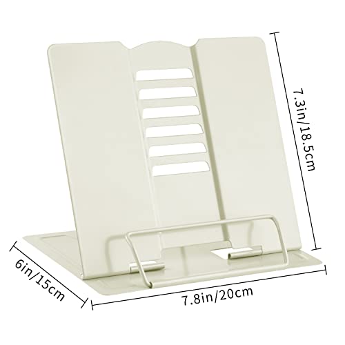 MSDADA Book Stand Metal Reading Rest Book Holder Adjustable Cookbook Holder | Documents Holder Portable Bookstands for Recipes Textbooks Tablet Music Books with Page Clips Gifts for Girls (Milky White) - color: Milky White