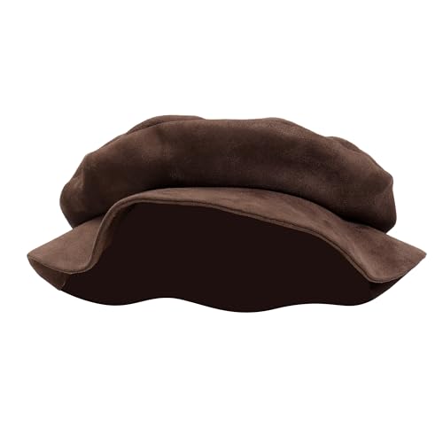 FURPHI Medieval Tudor Flat Cap Faux Suede Beret Hat Renaissance Festival Costume Accessories for Men Women - color: Brown
