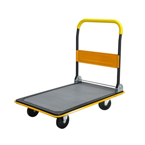 660lbs Large Size Heavy Duty Yellow Flatbed Cart, Foldable Platform Hand Truck with 360° Swivel Wheels, Steel Utility Dolly for Warehouse, Moving & Storage - color: Yellow, size: 35.4x23.6x34.3inches