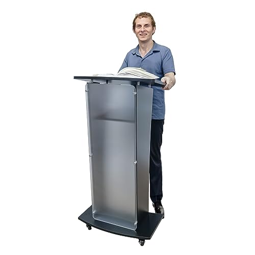FixtureDisplays® 23.8x15x46.7" Acrylic Church Podium Pulpit Debate Conference Lectern Plexiglass Lucite Black Wood Shelf on Wheels 1803-5-BLACK-NEW-2D