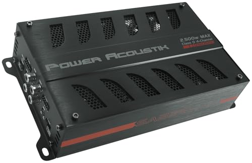 Power Acoustik SB4-2500D 2500W Max 4-Channel Class D Car Amplifier, 2-Ohm Stable, Compact Chassis, Bass Boost, High/Low Pass Filters