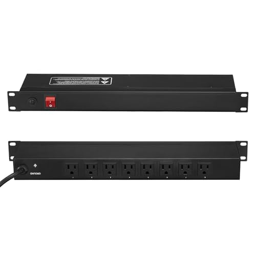 VEVOR 8 Outlet Horizontal 1U Rack Mount PDU Power Strip for Network Server Racks, Surge Protection & Overload Protection, 110-125V/15A, with 6ft 14AWG Power Cord - style: 8 Outlet-Individual Switches