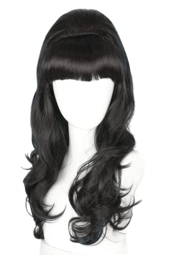 50s Married Housewife Costume Wigs for Women Black Bouffant Wig Halloween Party Beehive Wigs - color: Black Wavy