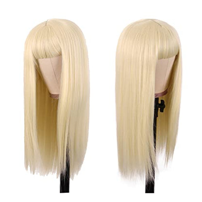 MapofBeauty 24 Inch Long Straight Flat Bangs Party Cosplay Wig,Mixed Blonde | 60 cm Synthetic Hair Wig, Heat Resistant, Women - color: Mixed Blonde