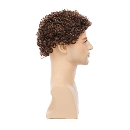 Swiking Mens Brown Afro Curly Wig for Male Guy Rocker Wig California Halloween Cosplay Costume Full Wigs - color: Brown