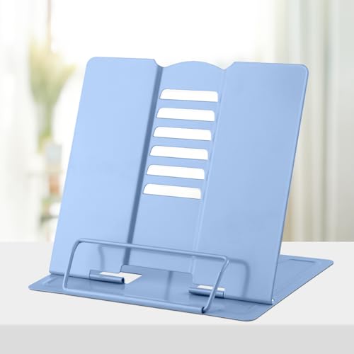 Honagu Desk Book Stand Metal Reading Rest Book Holder, Book Holders for Reading Hands Free, Adjustable Cookbook Documents Holder Bookstands for Recipes Textbooks Music Books (Dark Blue) - color: Dark Blue