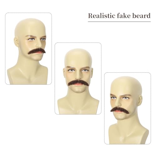 Parceria Human Hair Curly Fake Beard and Mustache, Natural Looking Costume Facial Hair, Realistic Mustache Trimmable and Customizable Beard Invisible Lace for Men (QSH Brown Beard) - color: QSH Brown Beard