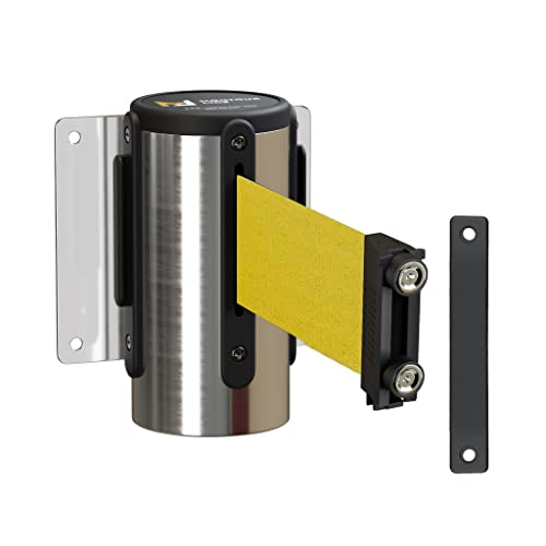 Montour Line WM115 Wall Mounted Retractable Belt Barrier with Magnetic Belt End, Magnetic Mount, Polished Stainless Steel Casing (8.5 ft Yellow Belt) - color: Yellow, size: 8.5 ft
