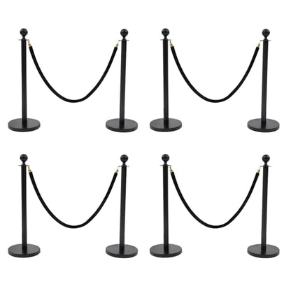 8 Pack Black Stainless Steel Stanchion Post with 4pcs 5FT Velvet Ropes, Red Carpet Ropes and Poles, Metal Crowd Control Barriers with Ball Top and Base for Events Hotels Museums