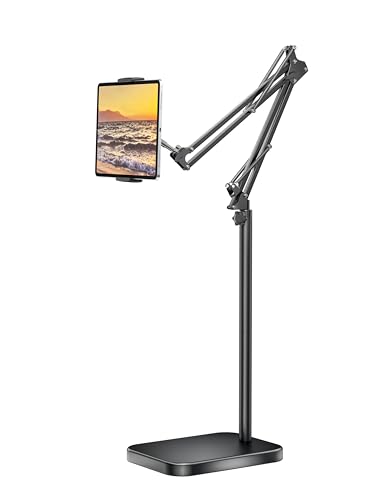 BluuSuuk Tablet Floor Stand with 11lb Stable Base - Adjustable Height Stretchable Arm Swivel Holder Mount, Compatible with iPad Pro Air Mini 12.9/9.7, Kindle, Galaxy Tab, Cell Phones (4.7''-13'')