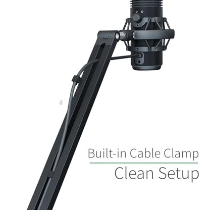 mic Boom Arm Low Profile Adjustable Stick Microphone Arm Stand with Desk Mount Clamp Screw Adapter Cable Management,for Audio-Technica shure sm58 beta58 sm7b blue yeti
