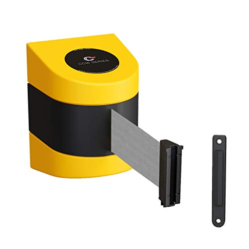 Crowd Control Warehouse - CCW Series WMB-230 Fixed Wall Mount Retractable Belt Barrier - 30 Foot Belt, Light Grey Belt with Yellow ABS Case - color: Light Grey, size: Yellow