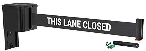 Wall Mount Black Retracta-Belt 15' This Lane Closed Belt Barrier | WM412 Series, Retractable Belt Wall Mounted Crowd Control Barrier with Receiving End - color: Black Case w/ This Lane Closed Belt, size: 15' Belt