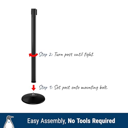 Commercial-Grade Stanchion 2-Pack by Visiontron – RETRACTA-Belt Prime (Model P101SB) 10’ Retractable Belt Barrier - Heavy Base Crowd Control Barrier (Black Post w/Caution Belt) - color: Black Post w/ Caution Do Not Enter Belt