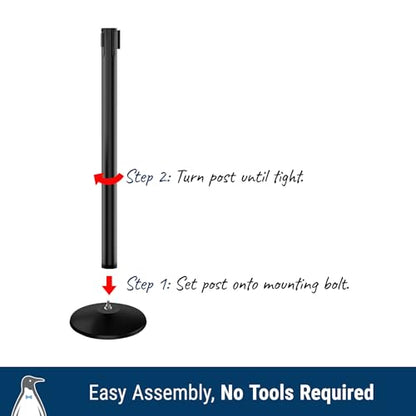 Commercial-Grade Stanchion 2-Pack by Visiontron – RETRACTA-Belt Prime (Model P101SB) 10’ Retractable Belt Barrier - Heavy Base Crowd Control Barrier (Black Post w/Yellow Belt) | Commercial Grade Retractable Belt Stanchions, PRIME, Cement Base, Tool-Free,